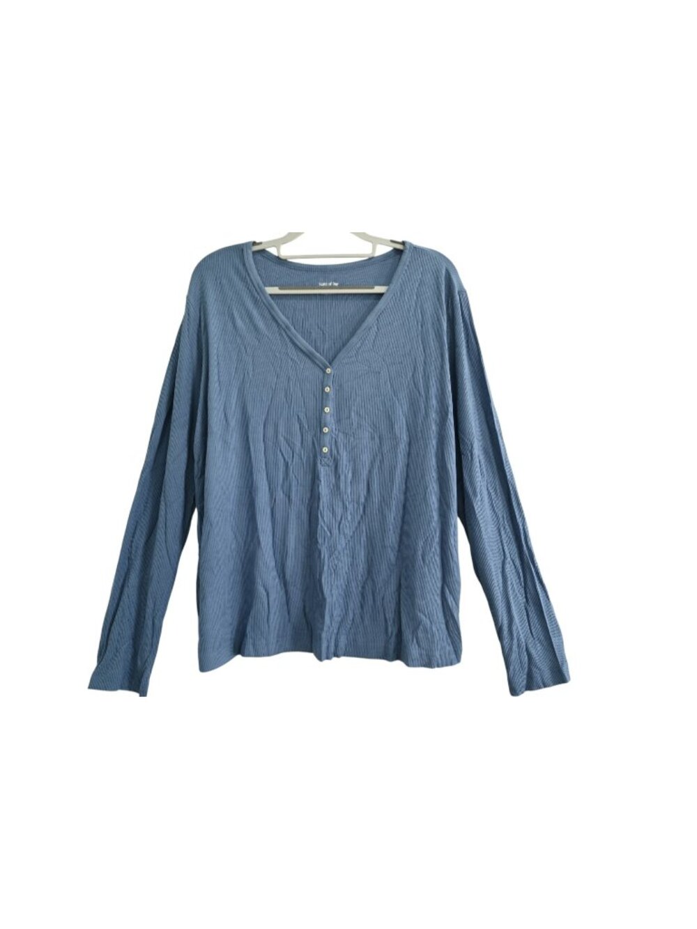 NWT State of Day Ribbed V Neck Henley Shirt Sz L Blue Long Sleeve Button Front